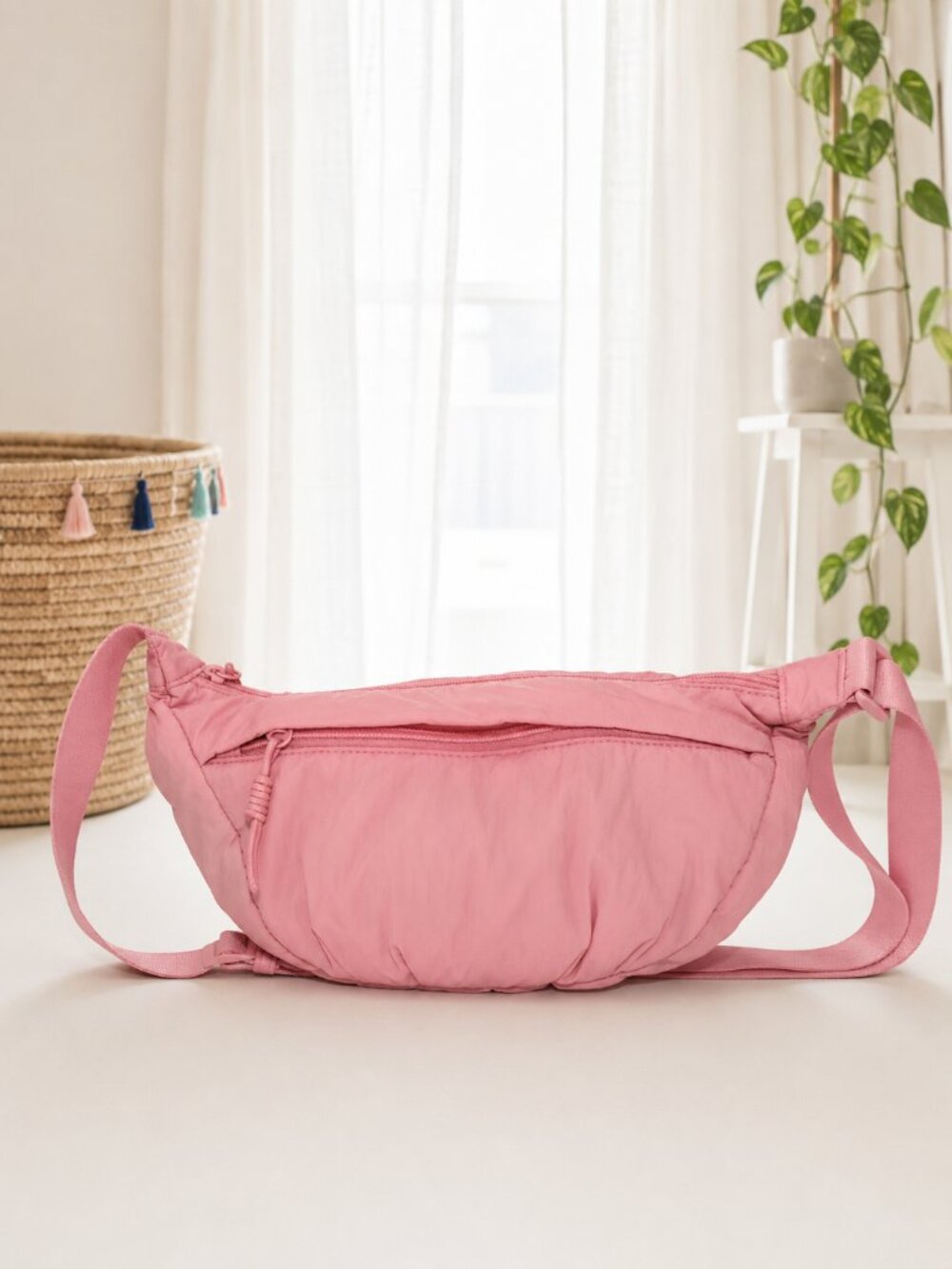 All in Motion Pink Crescent Puffer Sling Crossbody Bag